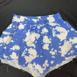 Aqua Blue and White Tie-Dye Cotton Women’s Shorts M